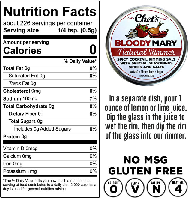 Bloody Mary Natural Cocktail Rimmer Nutrition Facts