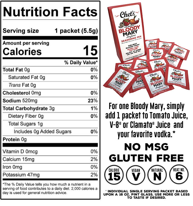 Chet s Anytime Bloody Mary Mix Nutrition Facts Ingredients